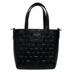 Auth JIMMY CHOO Mini Pegasi Black Patent Leather Tote Bag